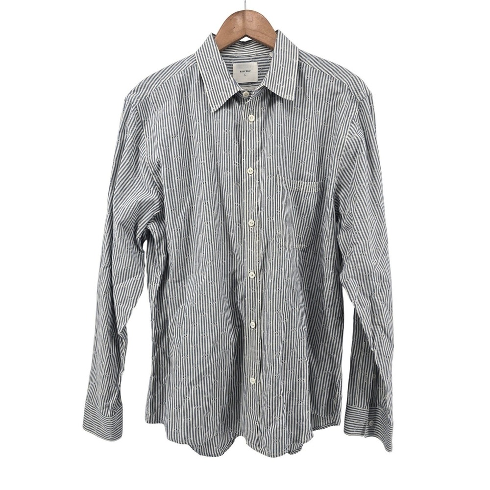 Billy Reid Button Down Shirt Mens L Blue White Striped Standard Fit Dobby Cotton